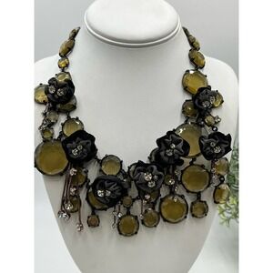 J. Crew Vintage Faceted Topaz Color Rhinestones Fabric Flowers Dangles Necklace